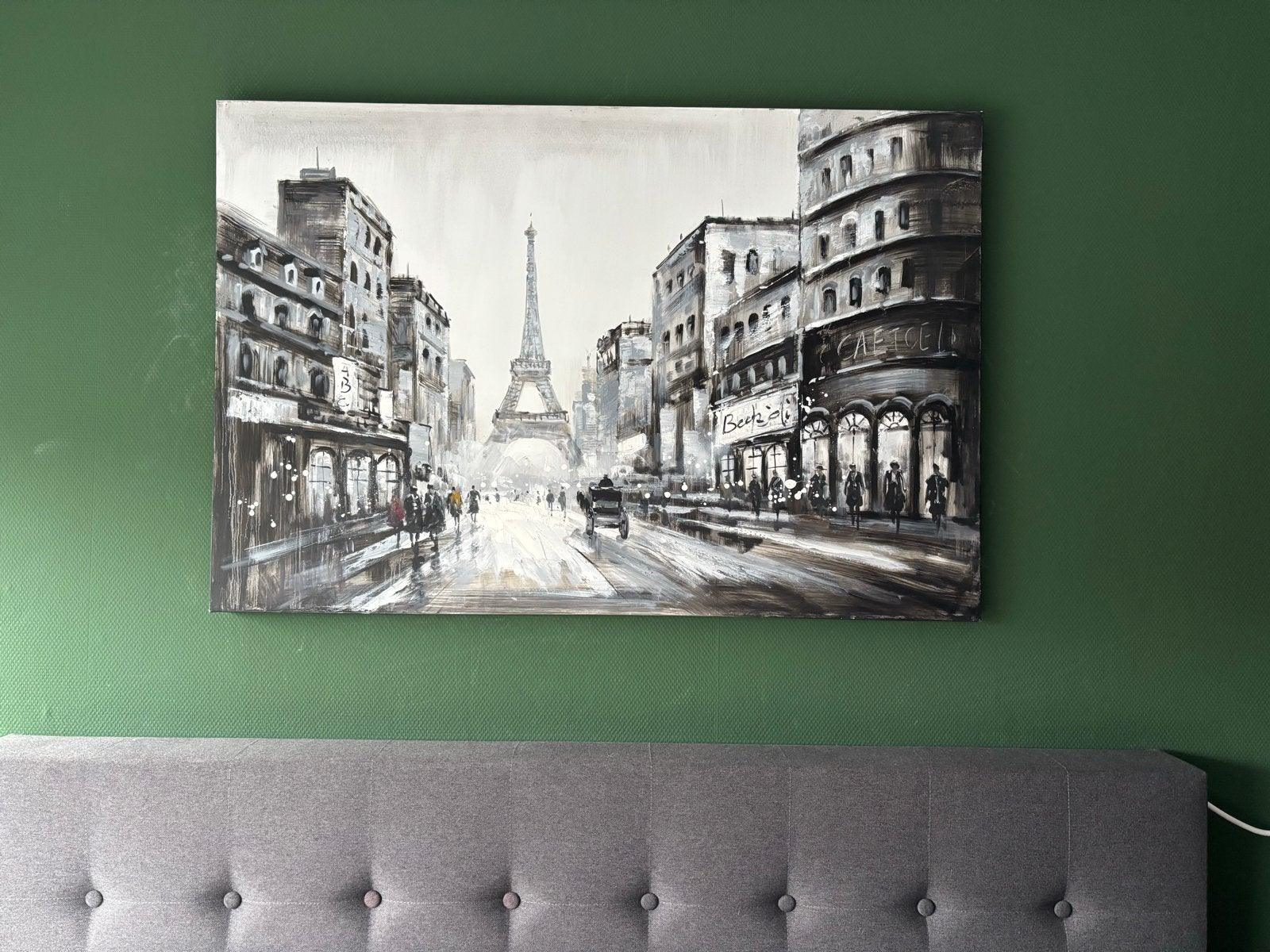 Schilderij Parijs Eiffeltoren Zwart-Wit Olieverf op Doek, Ophalen, Doek, Realistisch, Handgeschilderd