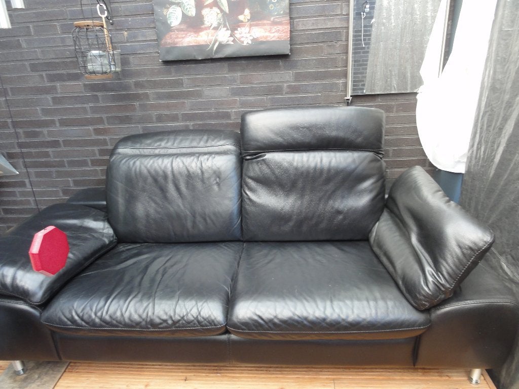 2 zits leren Bank, Huis en Inrichting, Ophalen, Zwart Leer, Minder dan 75 cm, Tweepersoons