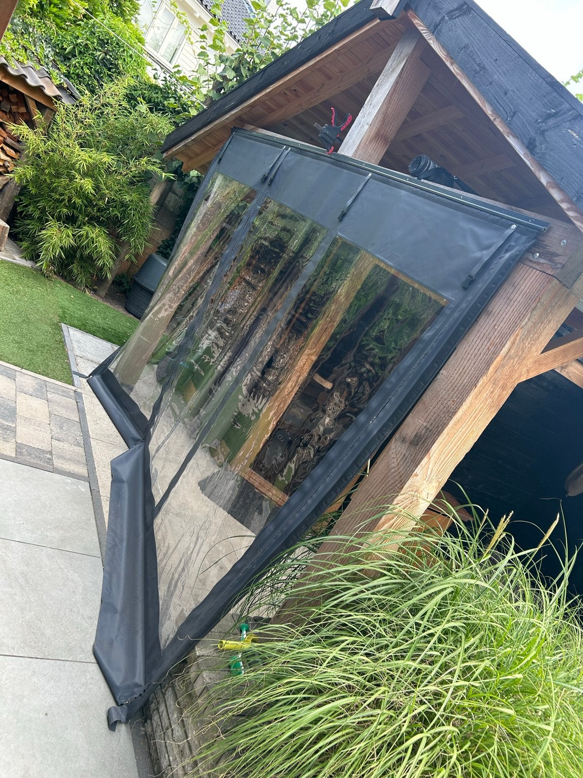 Twee Verandazeilen Lodge Antraciet Mat - 2.98x2.10m, Ophalen, Overige typen, Zo goed als nieuw, 150 tot 300 cm