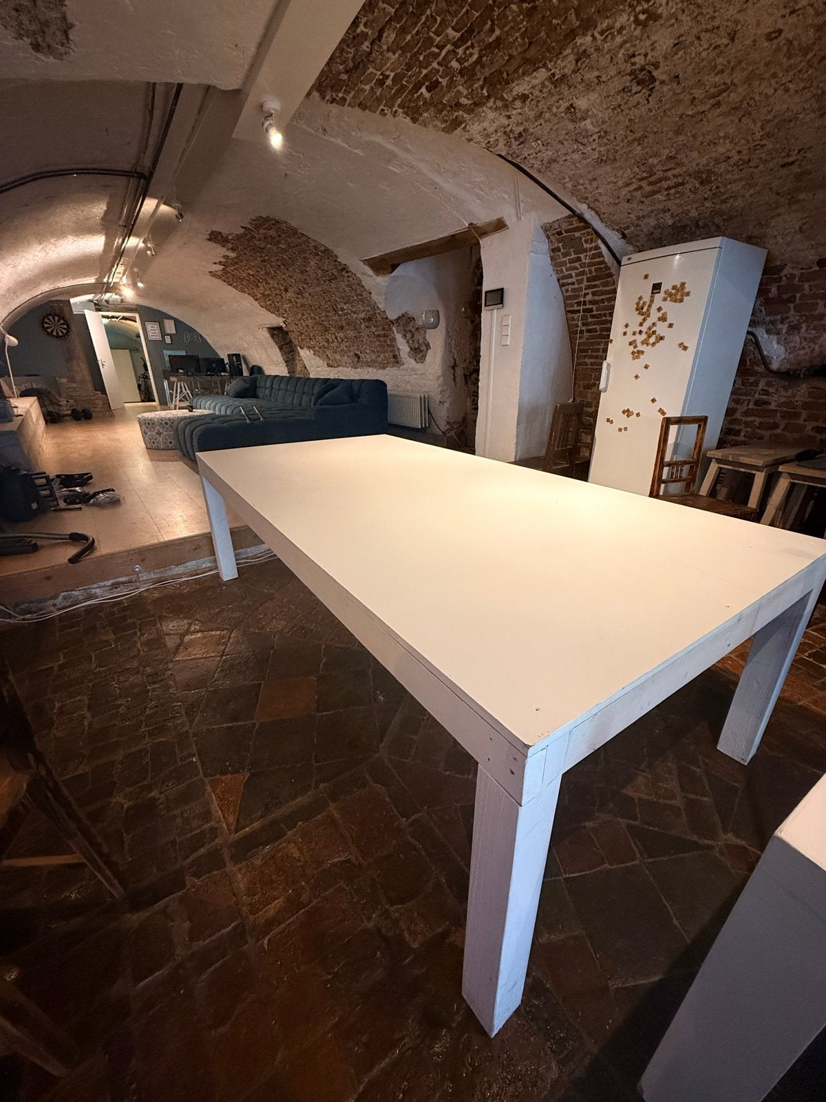 Grote witte houten tafel  - 122x245x76cm, Ophalen, Gebruikt, 100 tot 150 cm, 200 cm of meer
