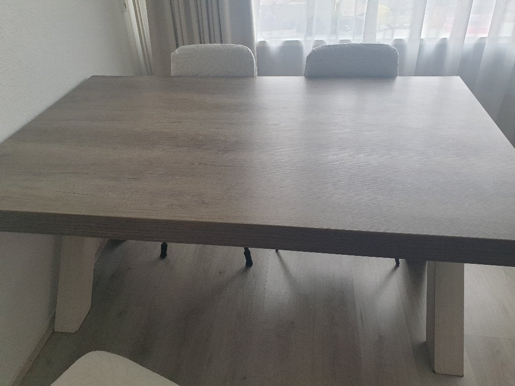 Houten eettafel met kruispoot, Ophalen, Gebruikt, 200 cm of meer, 50 tot 100 cm