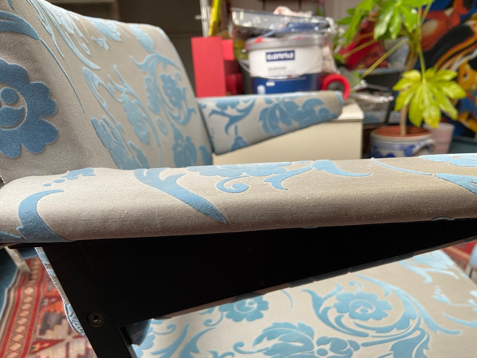 3 Gispen stoelen met blauw/grijze bekleding, Ophalen, Gebruikt, Drie, Blauw