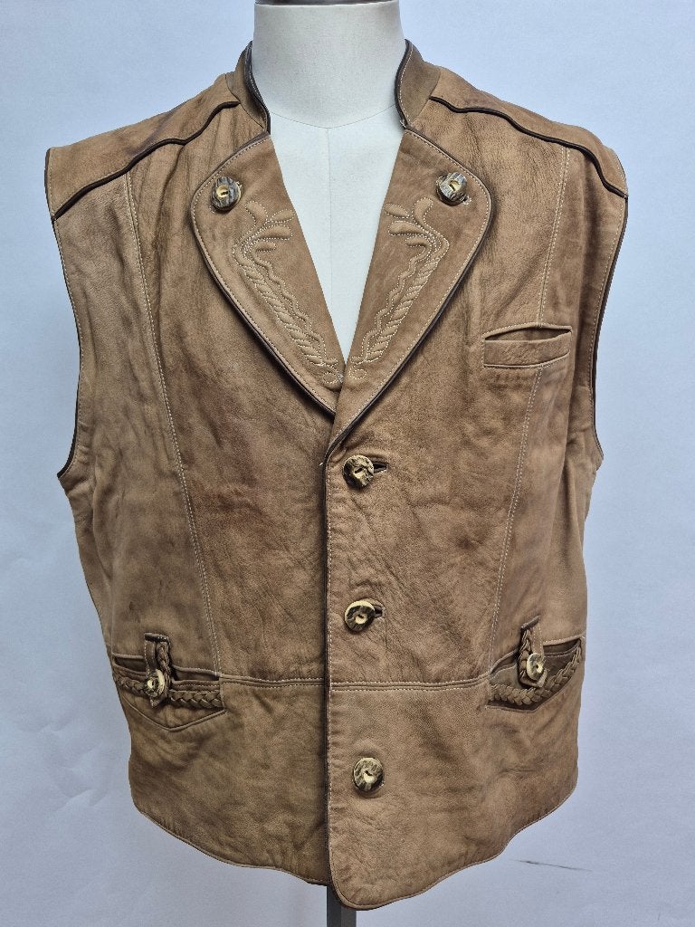 Leren Oktoberfeest vest Duits, maat 54 XL, Kleding | Heren, Ophalen of Verzenden, Gedragen, Maat 52/54 (L), Bruin