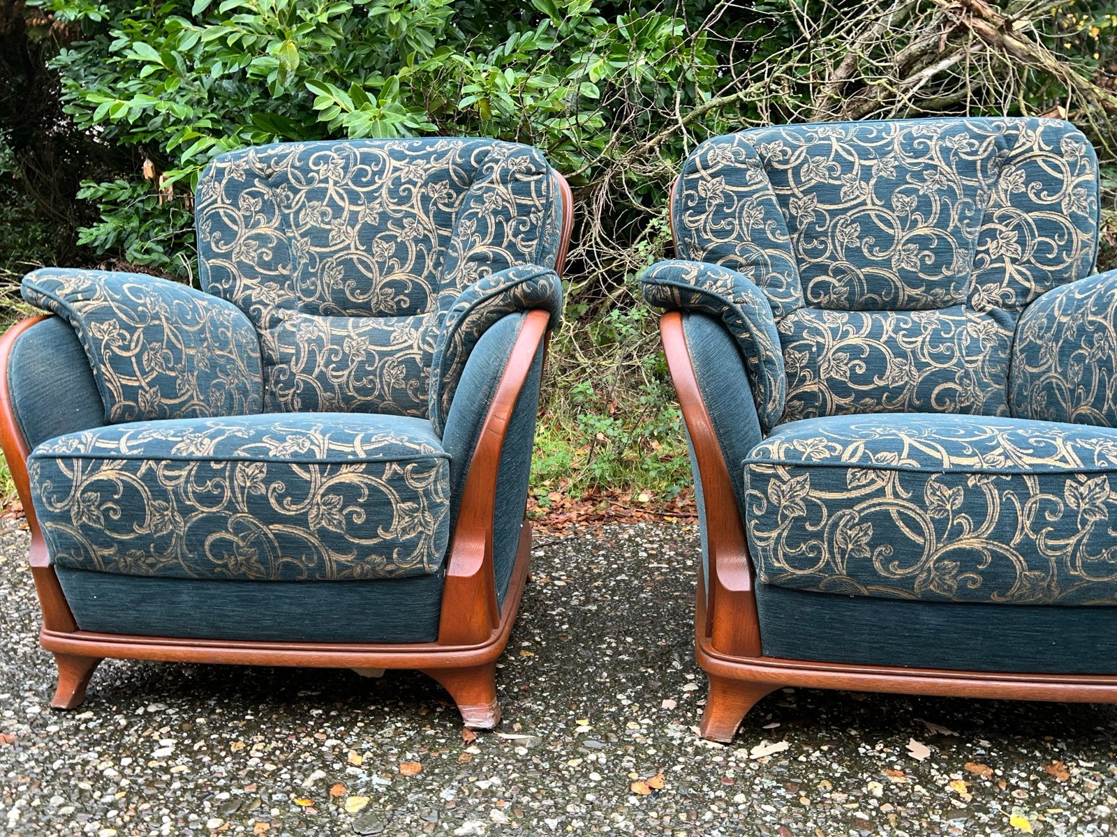 2 Kersenhouten Jugendstil Fauteuils, Huis en Inrichting, Fauteuils, Ophalen, 75 tot 100 cm, Stof, 50 tot 75 cm