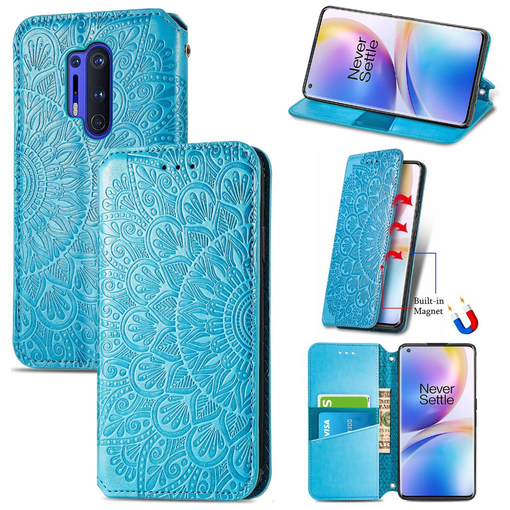 Luxe PU Lederen Wallet Case Set voor OnePlus 8 Pro _ Blauw, Verzenden, Nieuw, Hoesje of Tasje