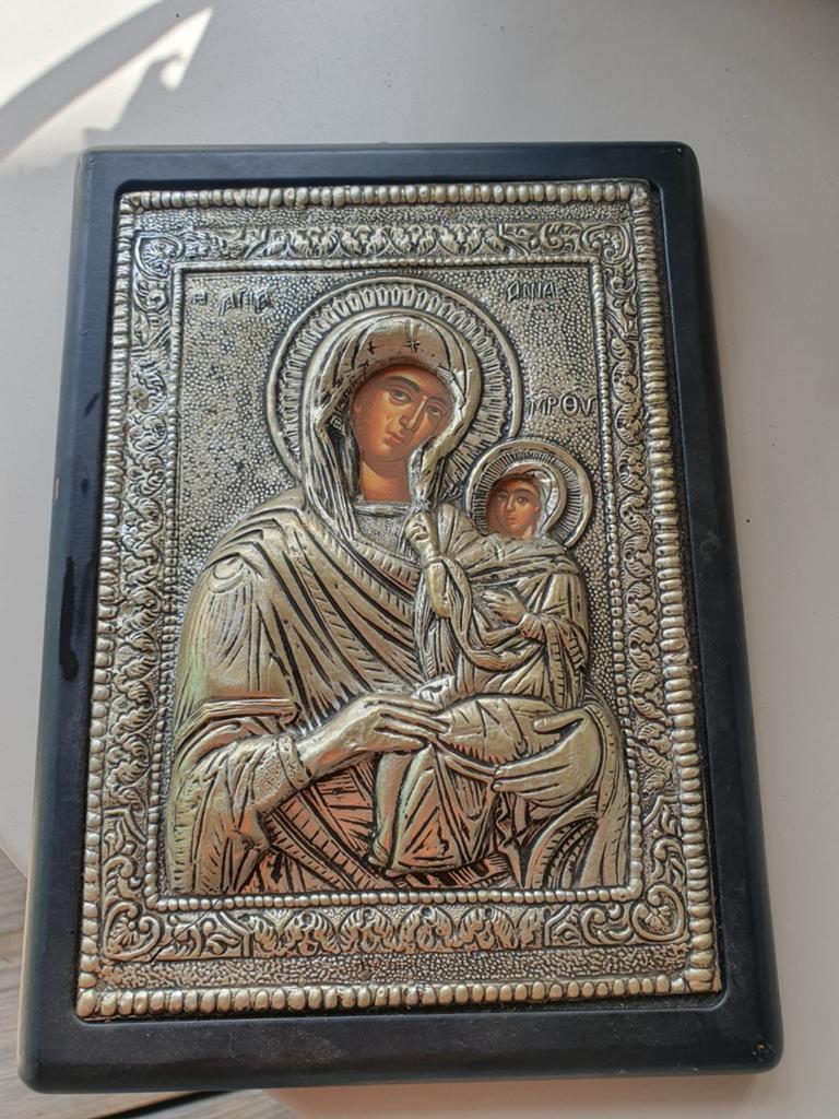 Zilver Icoon Maria met Kind - Religieuze Kunst, Antiek en Kunst, Antiek | Religie, Ophalen of Verzenden