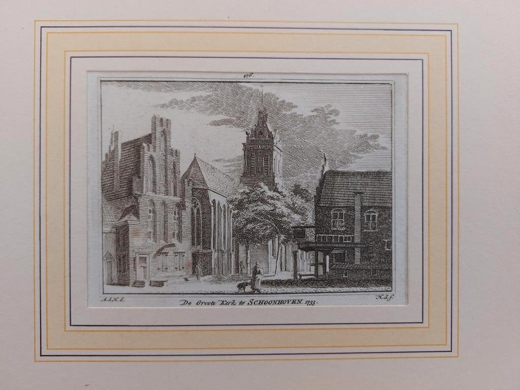 476 / De grote kerk te Schoonhoven Gravure van H. Spilman, Antiek en Kunst, Ophalen of Verzenden