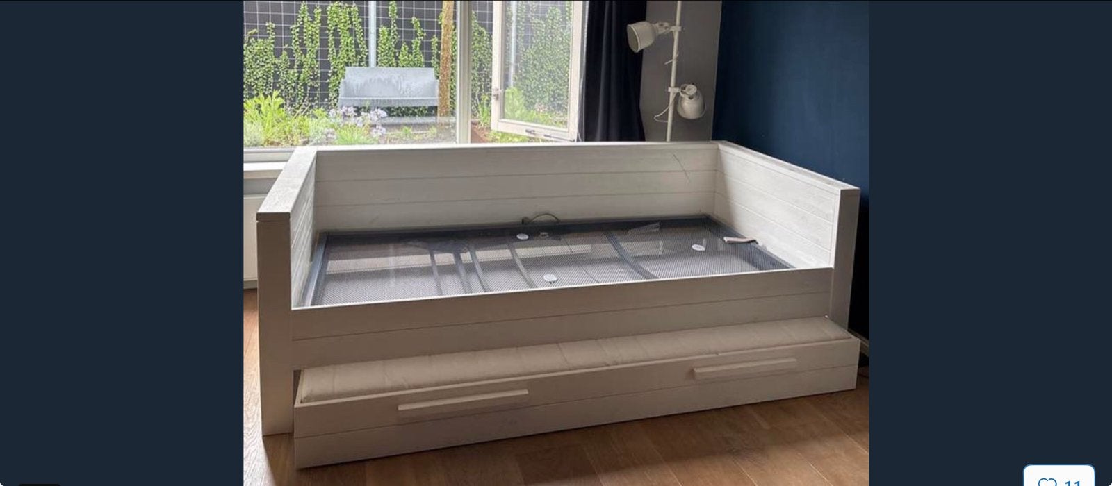 Woood Dennis Bedbank met Auping verstelbare bedbodem +matras, Ophalen, Gebruikt, 90 cm, Eenpersoons