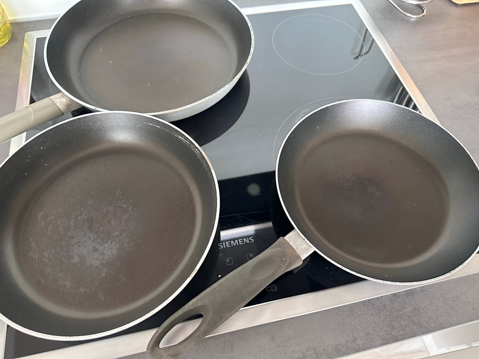 Tefal pannen set - 3 koekenpannen en 1 wokpan, Gebruikt, Keramische plaat, Aluminium, Pannenset