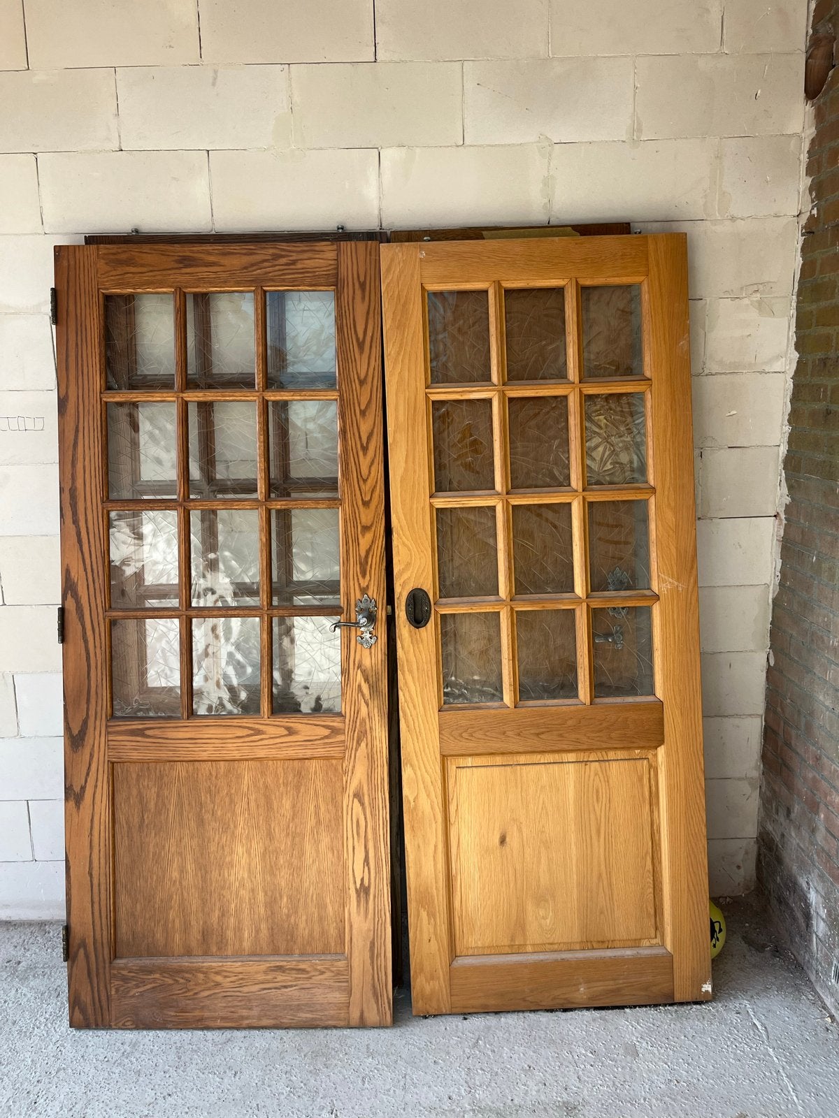 Set van 4 massief eiken deuren met glas en beslag, Doe-het-zelf en Verbouw, Deuren en Horren, Ophalen, Gebruikt, 80 tot 100 cm