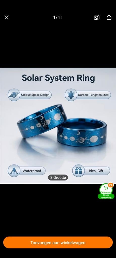 Blauwe zonnestelsel ring, nieuw, 20 of groter, Blauw, Nieuw, Ophalen of Verzenden