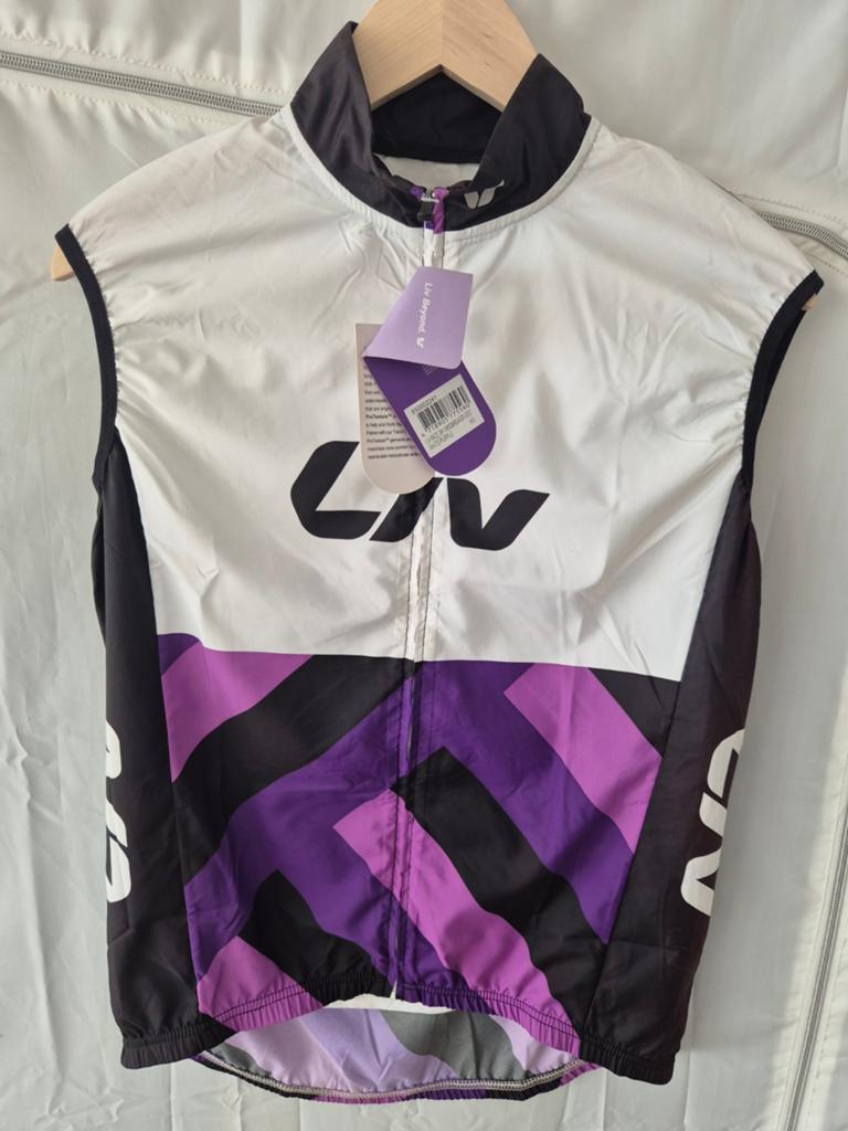 Nieuwe Liv Dames Race Day Windbreaker Vest White- Purple / M, M, Nieuw, Dames, Bovenkleding