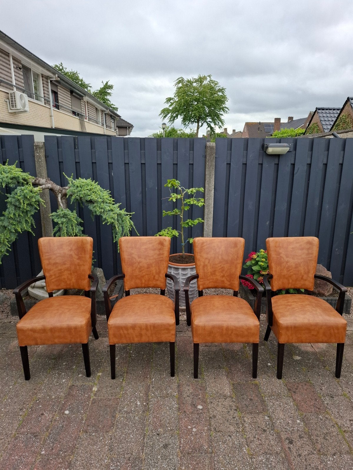 4 Leren Eetkamerstoelen Cognac/Bruin - Zeer Goede Staat, Ophalen