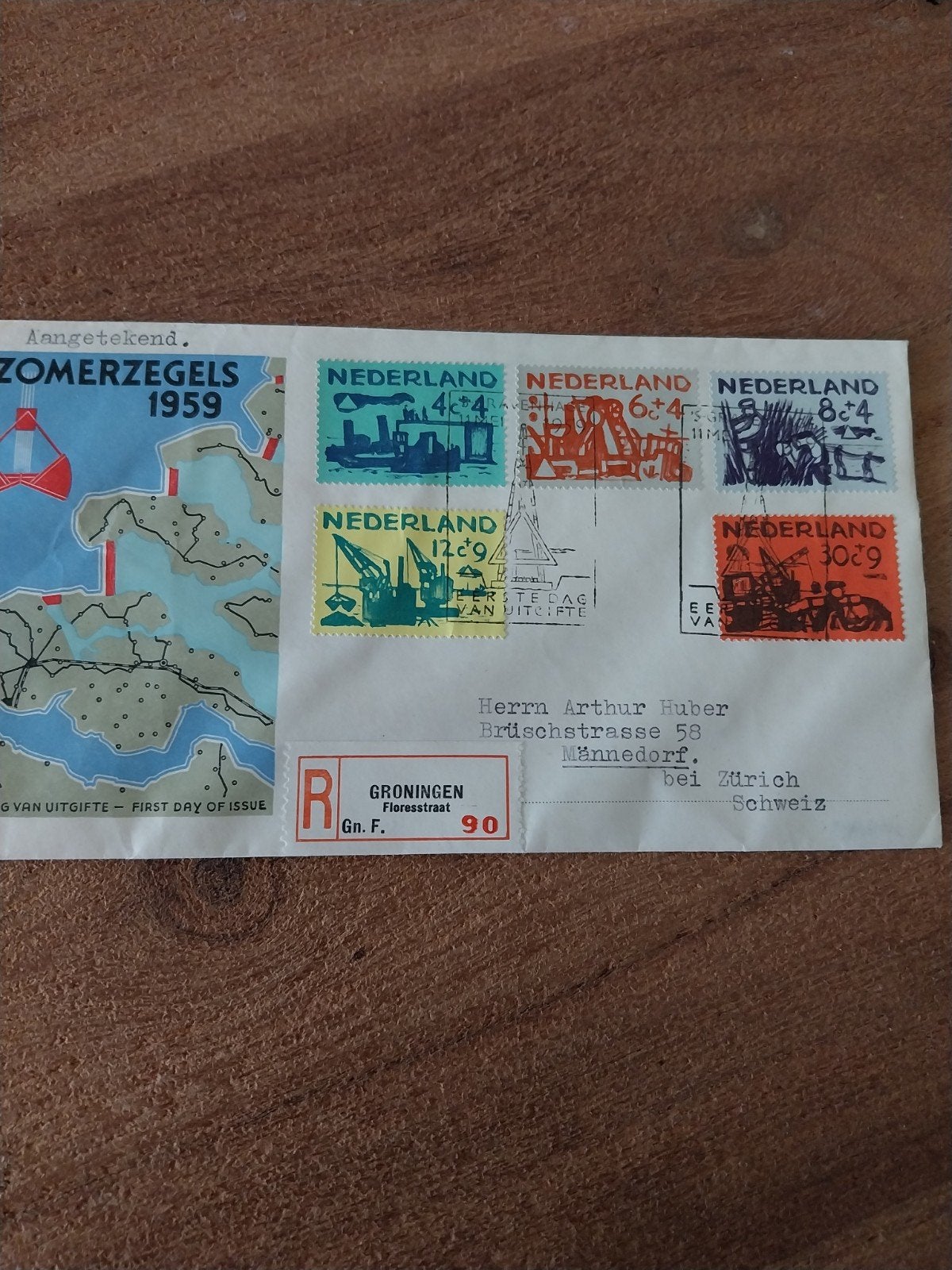 Nederlandse gelopen FDC E38 Zomerzegels 1959 ( R) CW 25,00., Ophalen of Verzenden, Nederland
