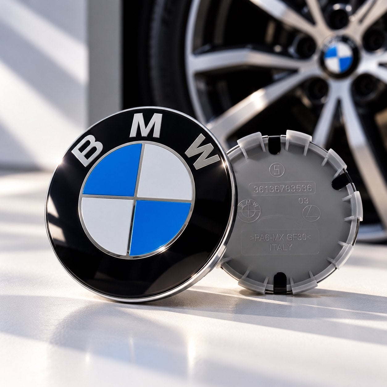 Set van 4 BMW Naafdoppen - Zwart/Blauw Logo Originele set!!, Ophalen of Verzenden, Gebruikt