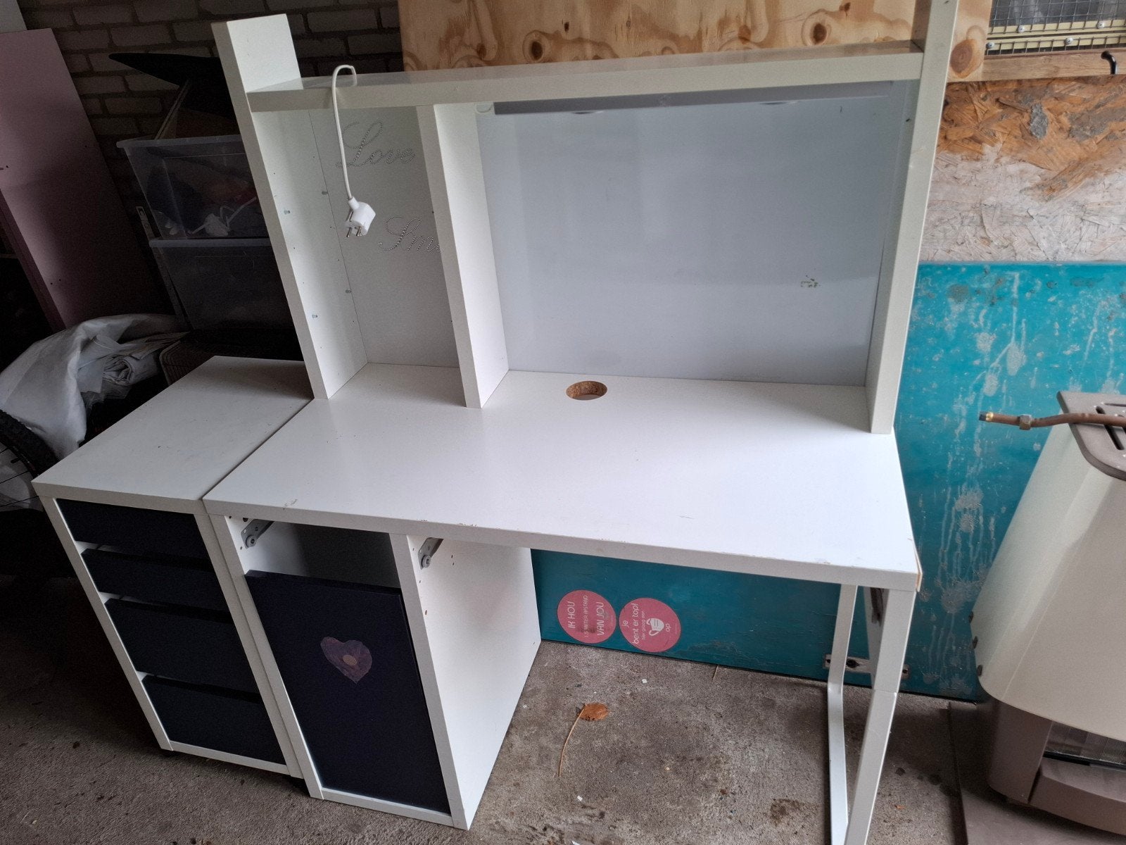 Mick Bureau Wit/Blauw met Verlichting en Alex Ladenkast, Ophalen, Met lades, Gebruikt, Spaanplaat of MDF