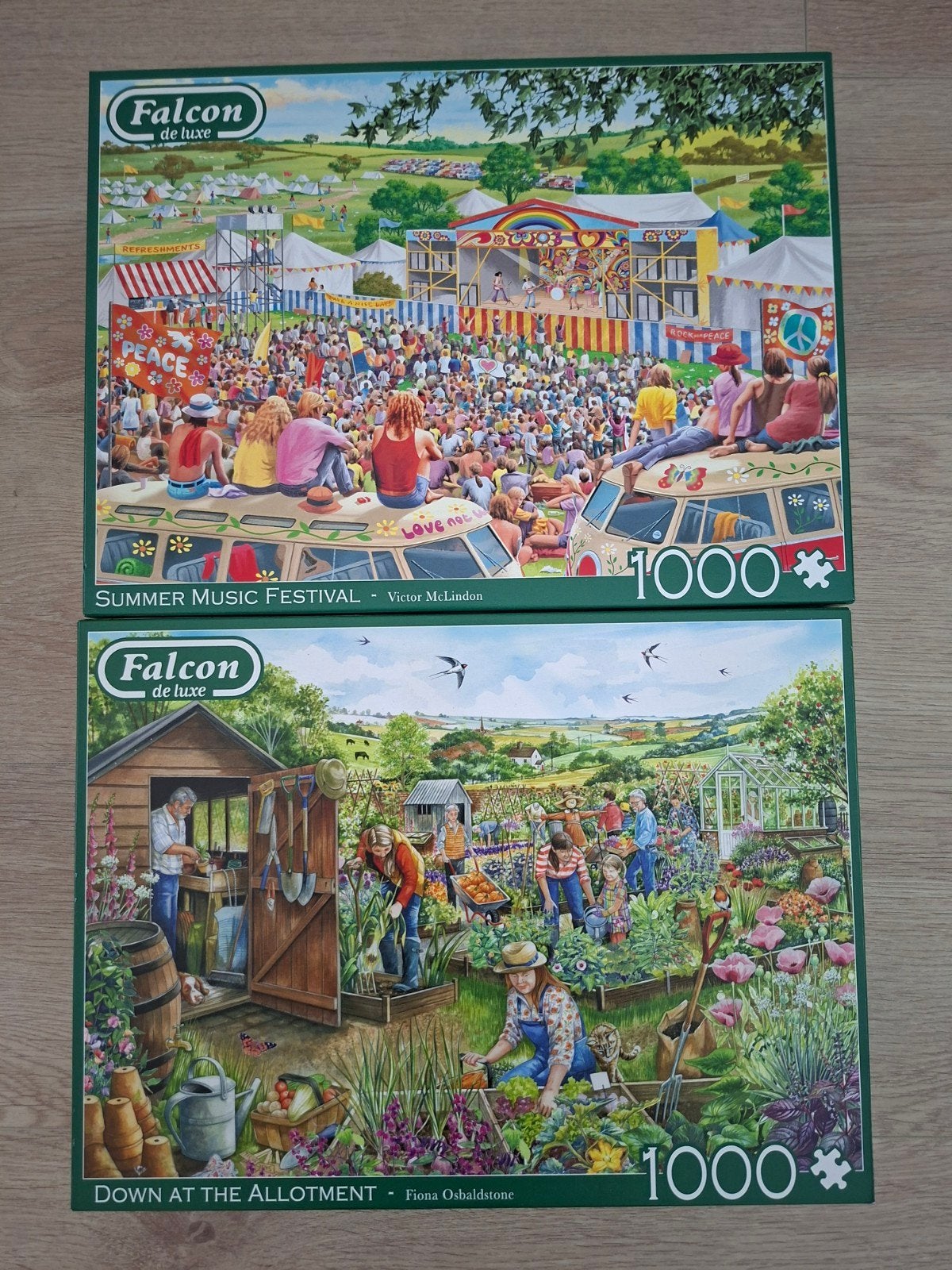 2x Falcon legpuzzels 1000 stukjes, Ophalen of Verzenden, 500 t/m 1500 stukjes, Zo goed als nieuw, Legpuzzel