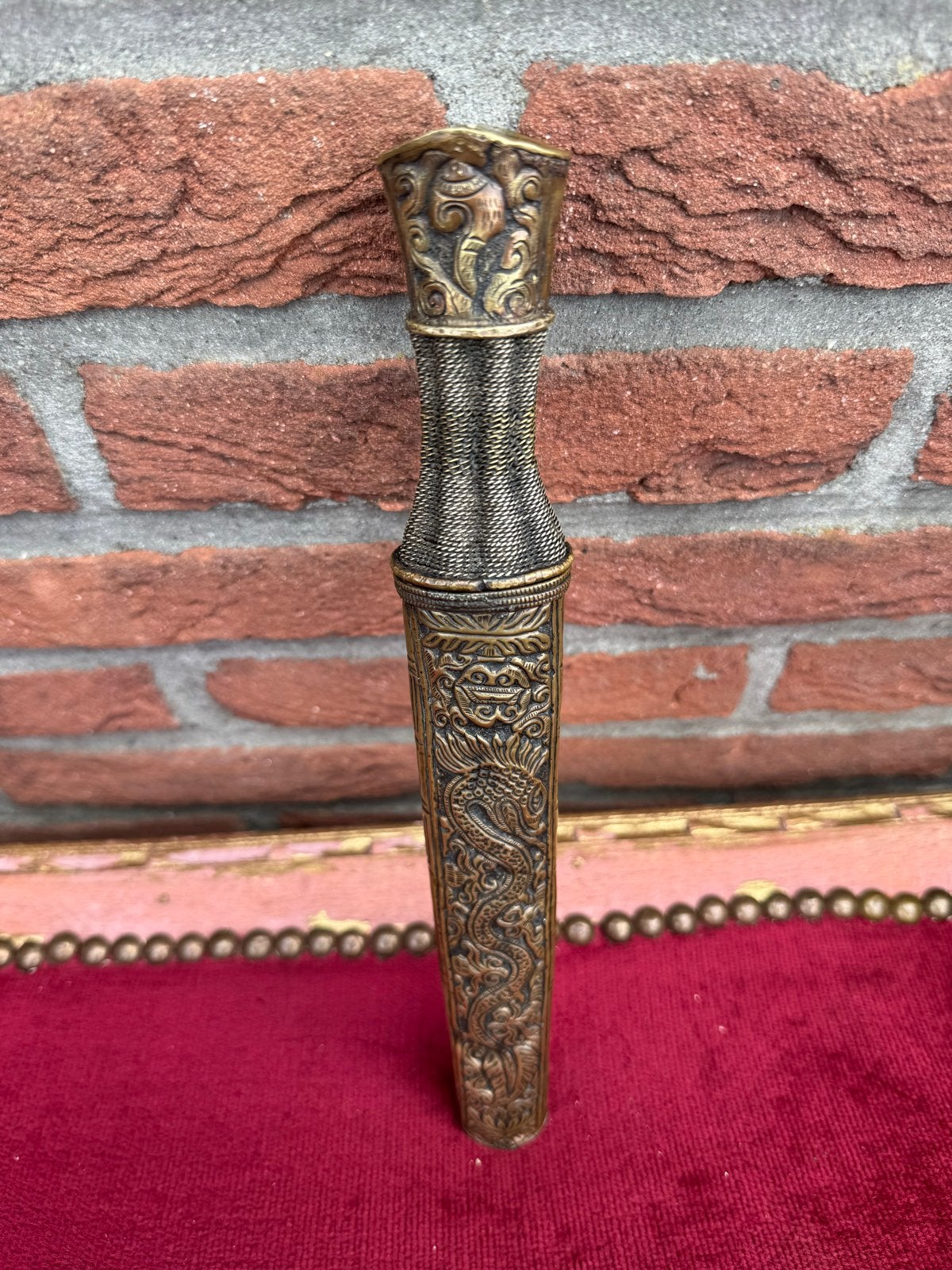 Antieke Tibetaanse Rituele Dolk met Sankha Pommel - Koper, Ophalen of Verzenden, Landmacht, Azië, Mes of Dolk