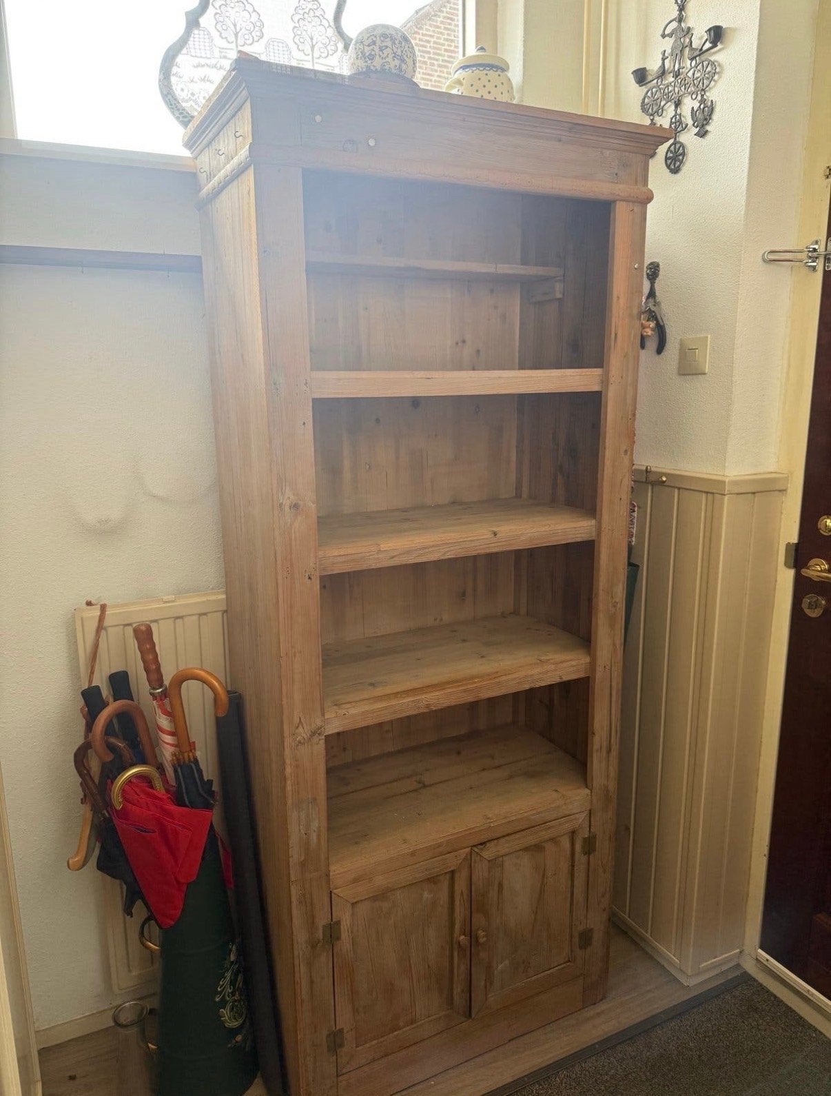 Vintage Houten Boekenkast met Open Schappen en Deuren, Huis en Inrichting, Kasten | Boekenkasten, Ophalen, Gebruikt, 50 tot 100 cm