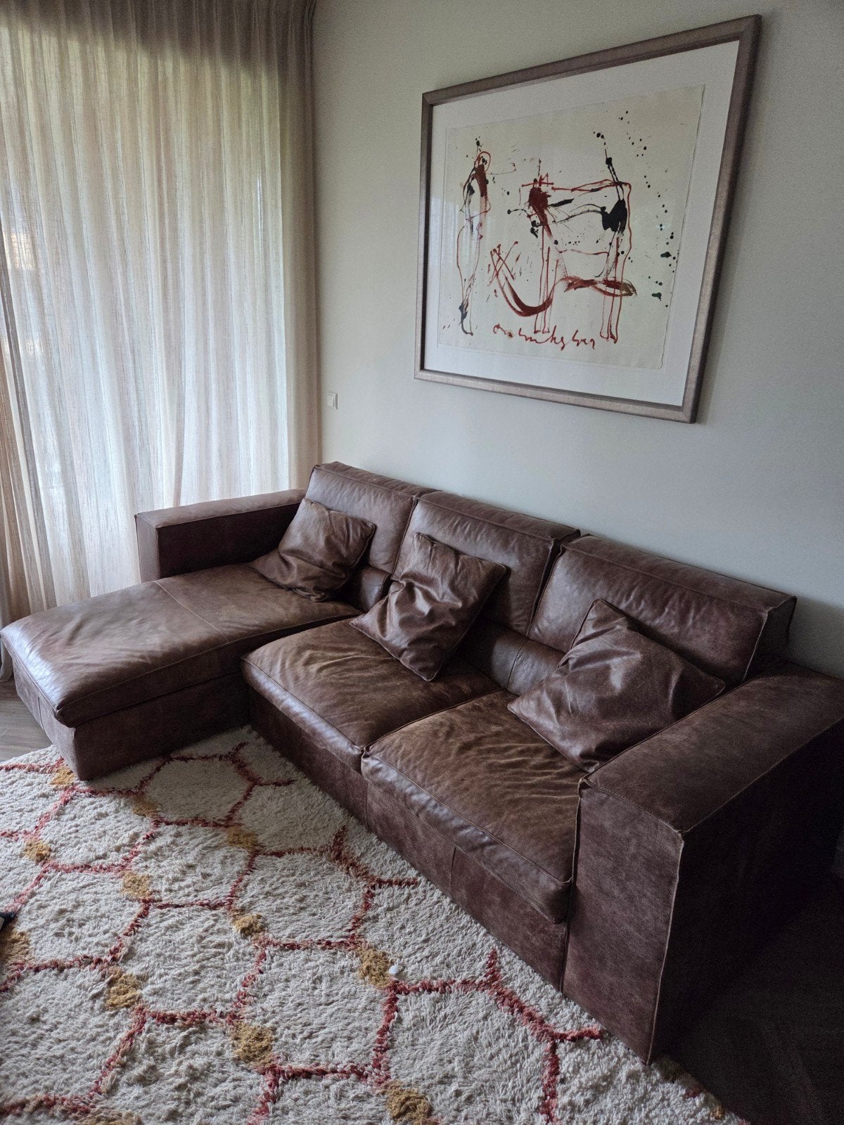 Bank Sassari - Africa leer - 260 cm breed, Ophalen, 250 tot 300 cm, Gebruikt, Hoekbank