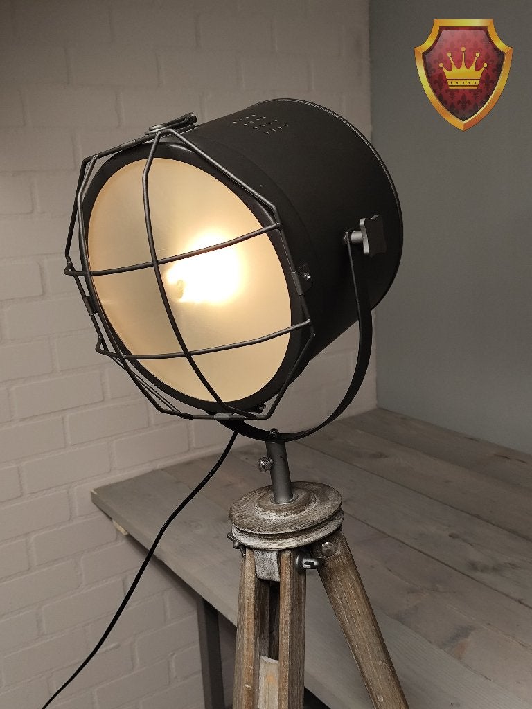 Industriële vloerlamp tripod - Z.G.A.N. - in prijs verlaagd, NVG, 100 tot 150 cm, Zo goed als nieuw, Industrieel