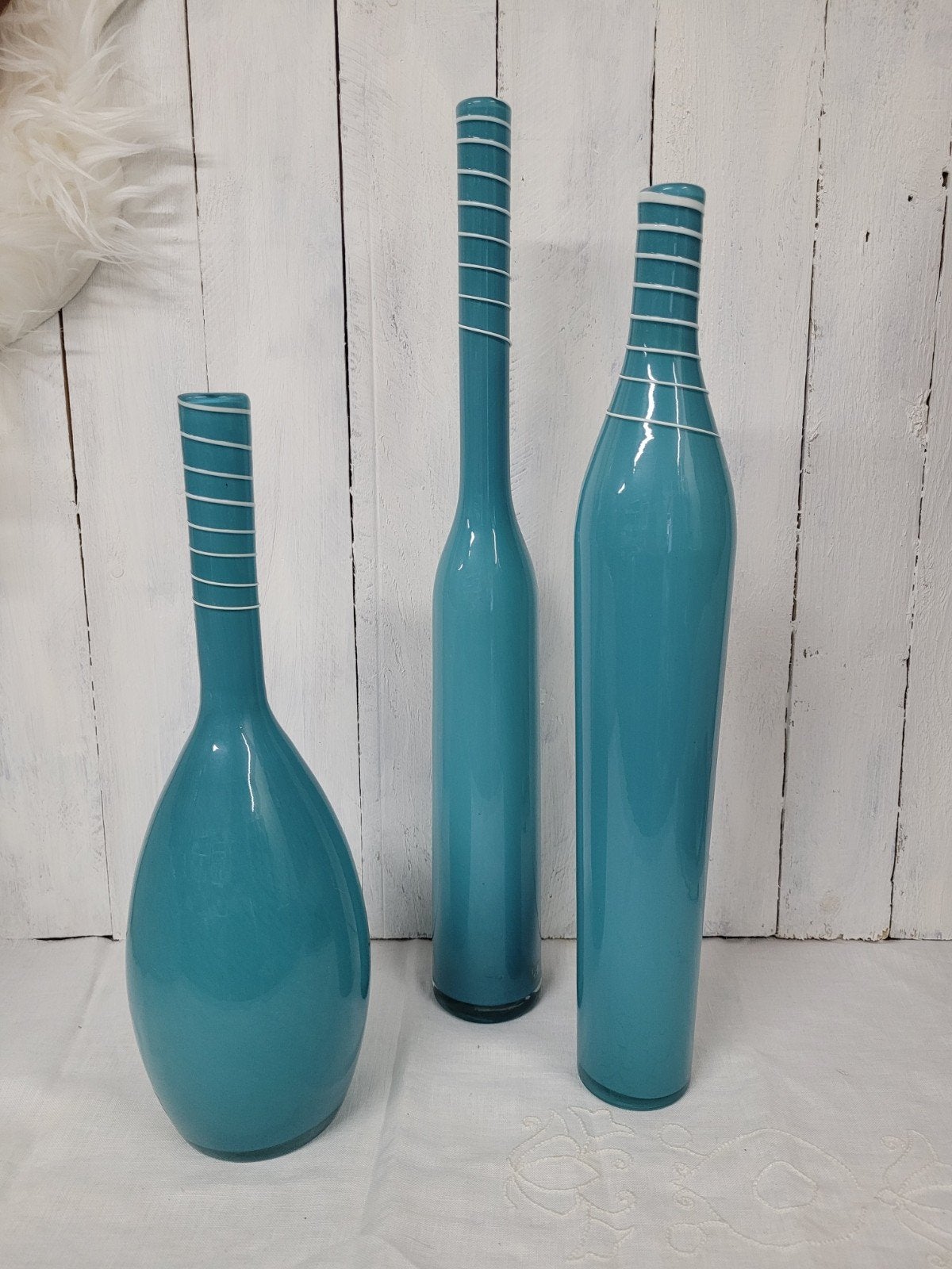 Prachtige 3-delige set Leonardo vazen – Turquoise - jaren 90, Verzenden, Zo goed als nieuw, Glas