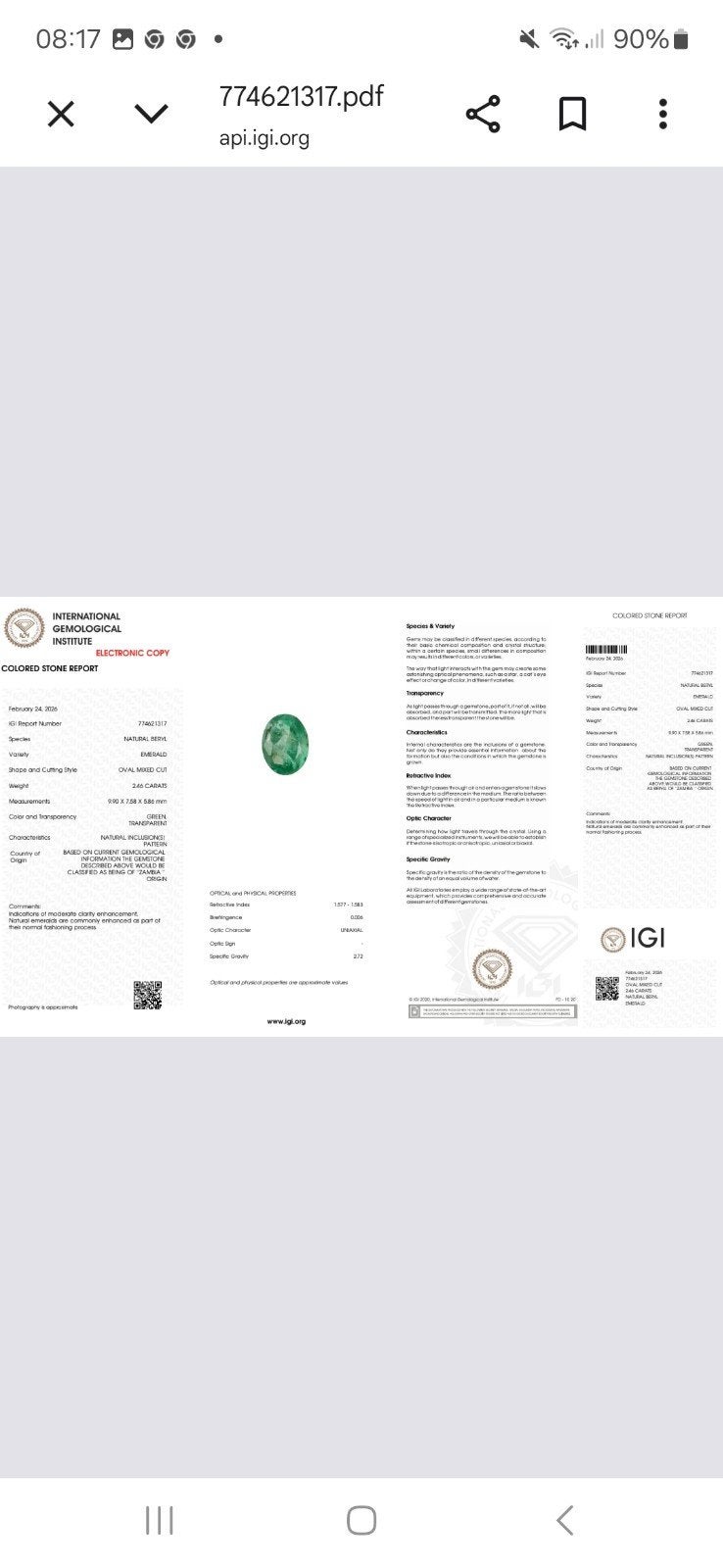 Natuurlijke Smaragd Edelsteen met IGI Certificaat, Ophalen of Verzenden, Nieuw