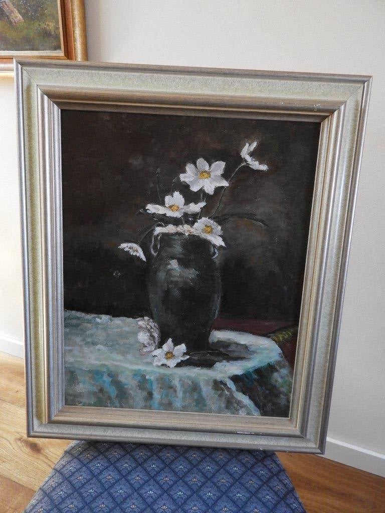 Bloemen in vaas - Gesigneerd - Frans de Greef, Ophalen, Olieverf, Bloemen, Doek