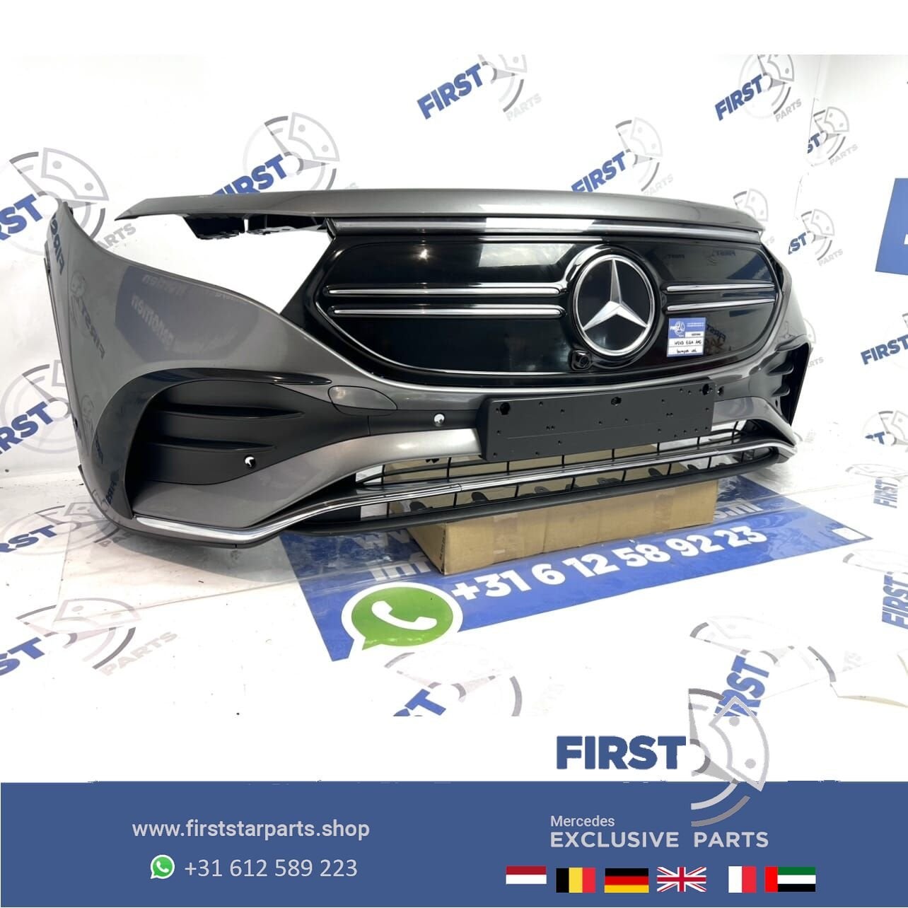 H243 EQA AMG LINE VOORBUMPER GRIJS COMPLEET + GRIL ORIGINEEL, Gebruikt, -, Voor, Ophalen of Verzenden