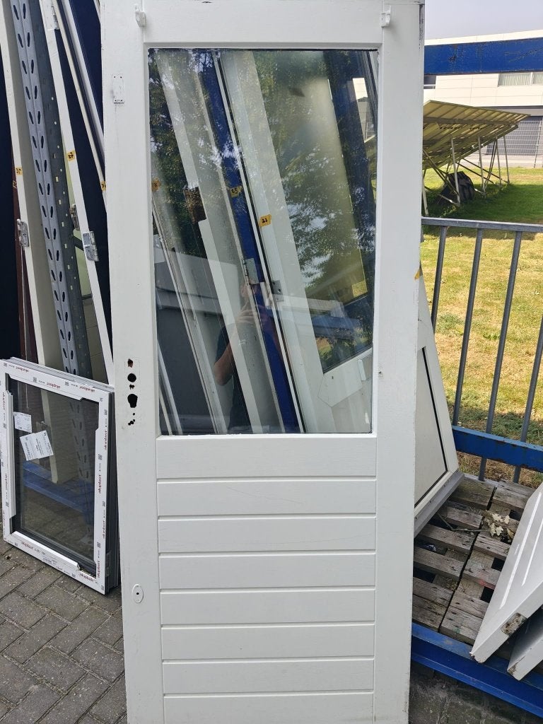 29 | Hardhouten achterdeur antraciet/wit | 82,5x201,5 cm, Ophalen, Gebruikt, 80 tot 100 cm, Buitendeur