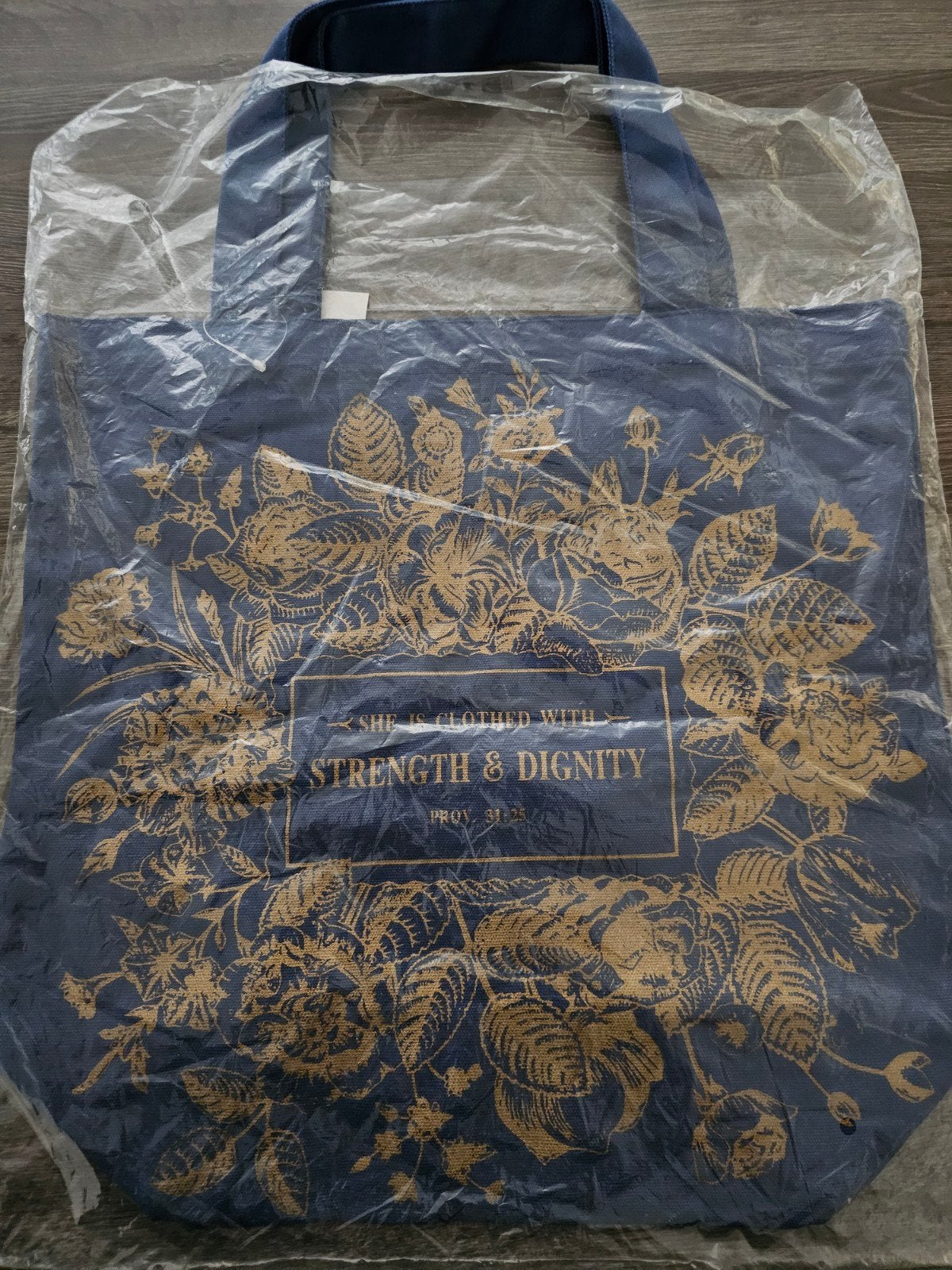 Nieuwe Shopper met bijbeltekst 'Strength & Dignity' opdruk, Ophalen, Nieuw, Blauw, Shopper