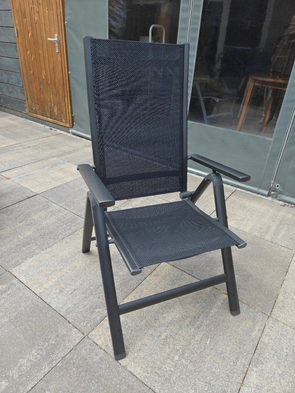 Nieuwe Verstelbare tuinstoel - Zwart textileen en aluminium, Tuin en Terras, Tuinstoelen, Ophalen, Nieuw, Aluminium, Verstelbaar