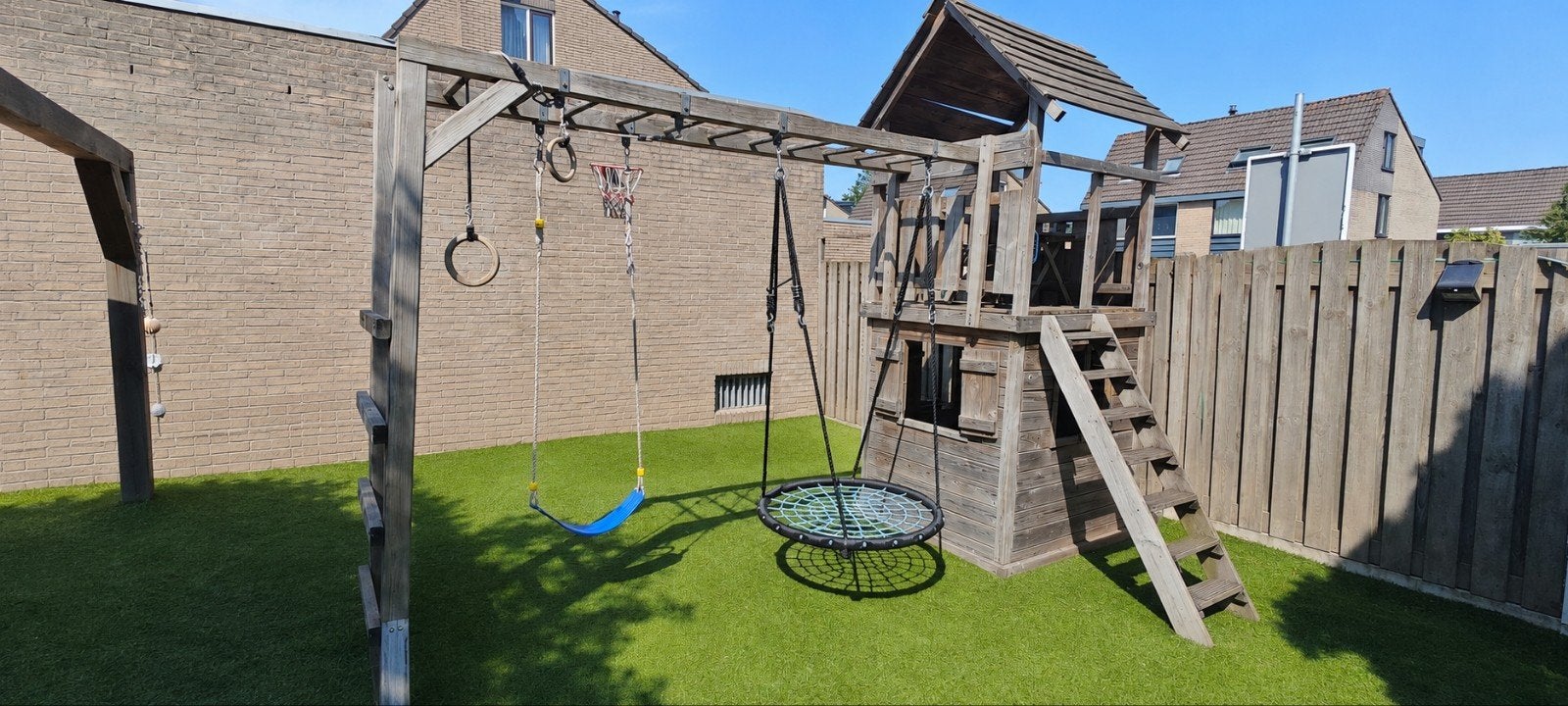 Houten speeltoestel, glijbaan, klimrek / monkey bars, ringen, Kinderen en Baby's, Speelgoed | Buiten | Speeltoestellen, Ophalen