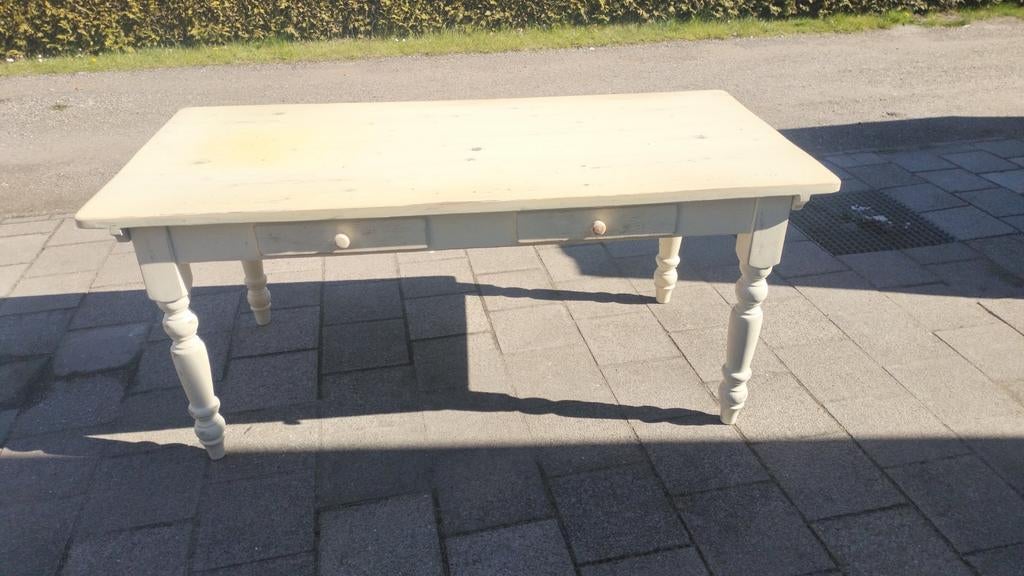 Brocante tafel met 2 lades, Huis en Inrichting, Tafels | Eettafels, Ophalen of Verzenden, Gebruikt, Rechthoekig, 50 tot 100 cm