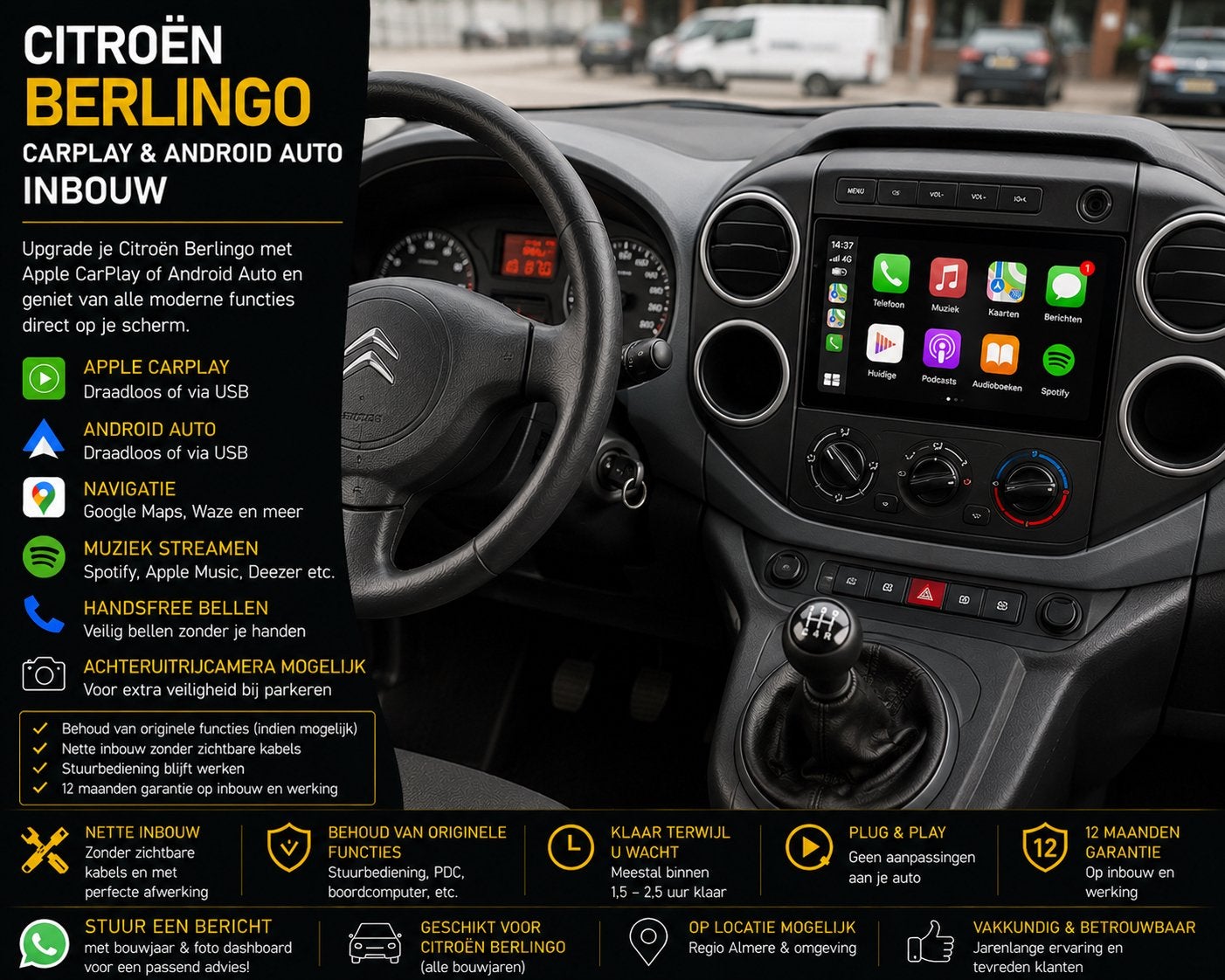 Citroën Berlingo CarPlay & Android Auto Inbouw, Auto diversen, Autoradio's, Nieuw, Ophalen