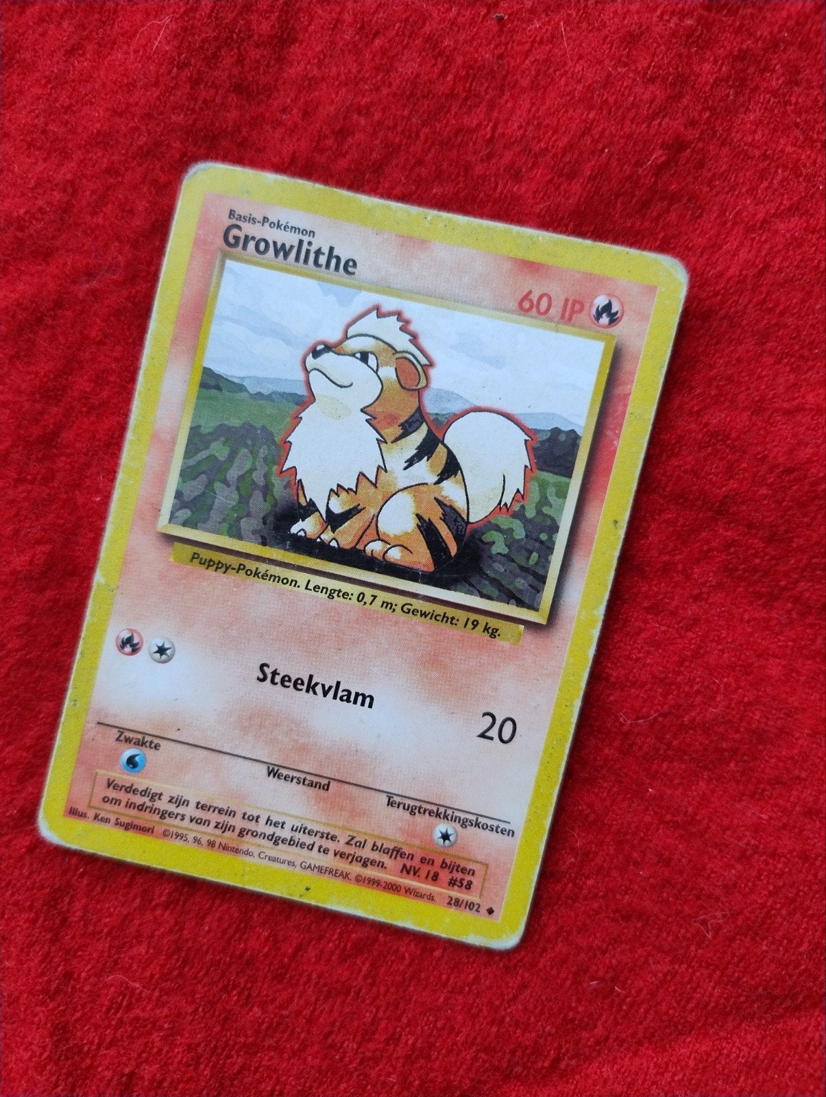 Pokémon Growlithe Kaart - Basis-Pokémon 28/102, Ophalen of Verzenden, Gebruikt, Losse kaart