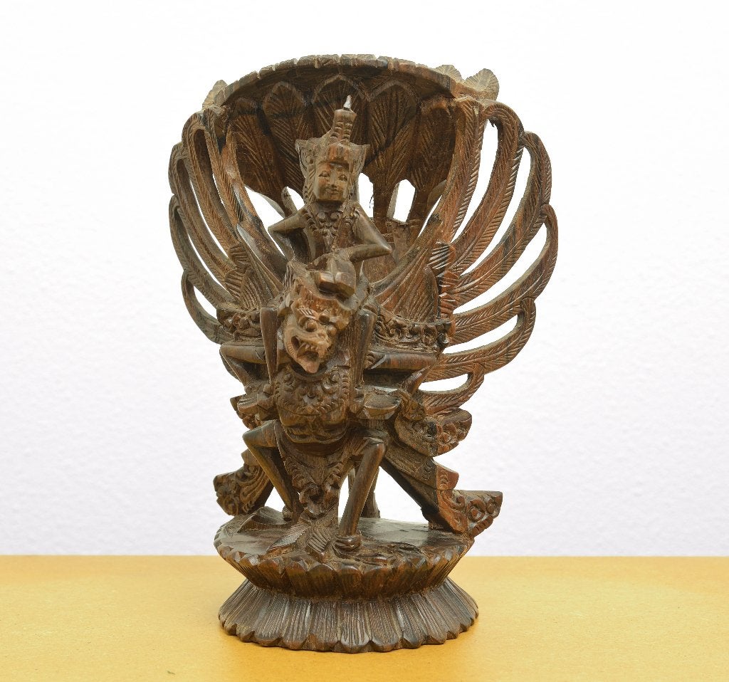 handgesneden houten beeld van Garuda en Vishnu, Hout, Bruin, Ophalen of Verzenden, Indonesië