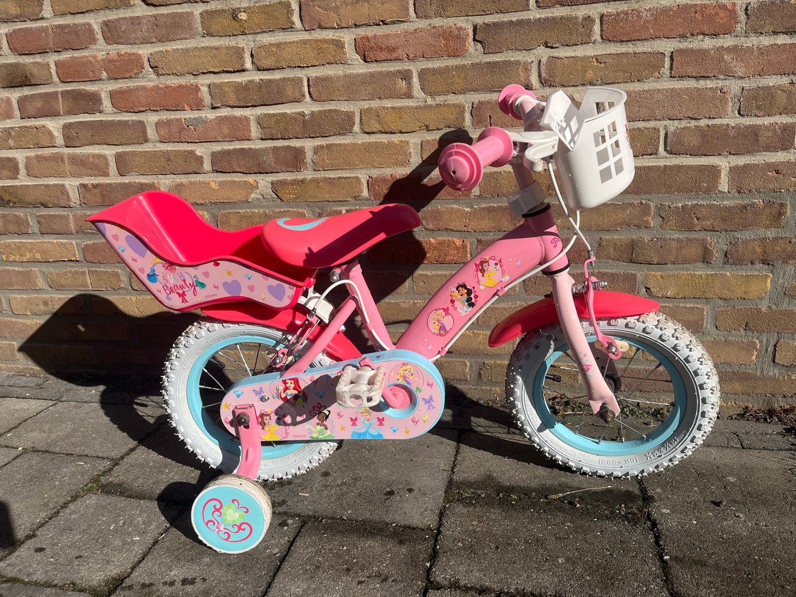 Prinsessen kinderfiets 12 inch met zijwieltjes en mandje, Fietsen en Brommers, Ophalen, Zijwieltjes, Gebruikt, Minder dan 16 inch