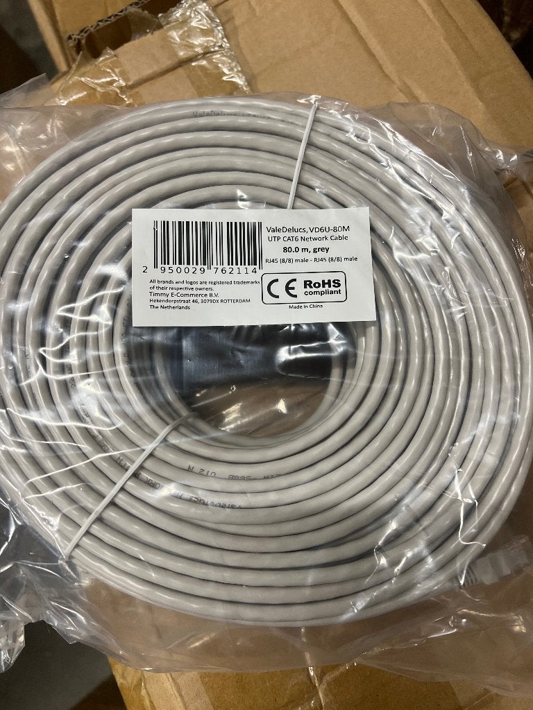 Internetkabel CAT6 80 meter grijs UTP Netwerkkabel (NIEUW), S, Nieuw, Ophalen of Verzenden, S