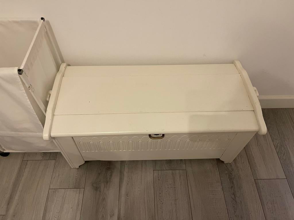 Vintage Dekenkist / Opbergkist / Speelgoedkist - Crème Wit, Ophalen, 100 tot 150 cm, 50 tot 75 cm, Zo goed als nieuw
