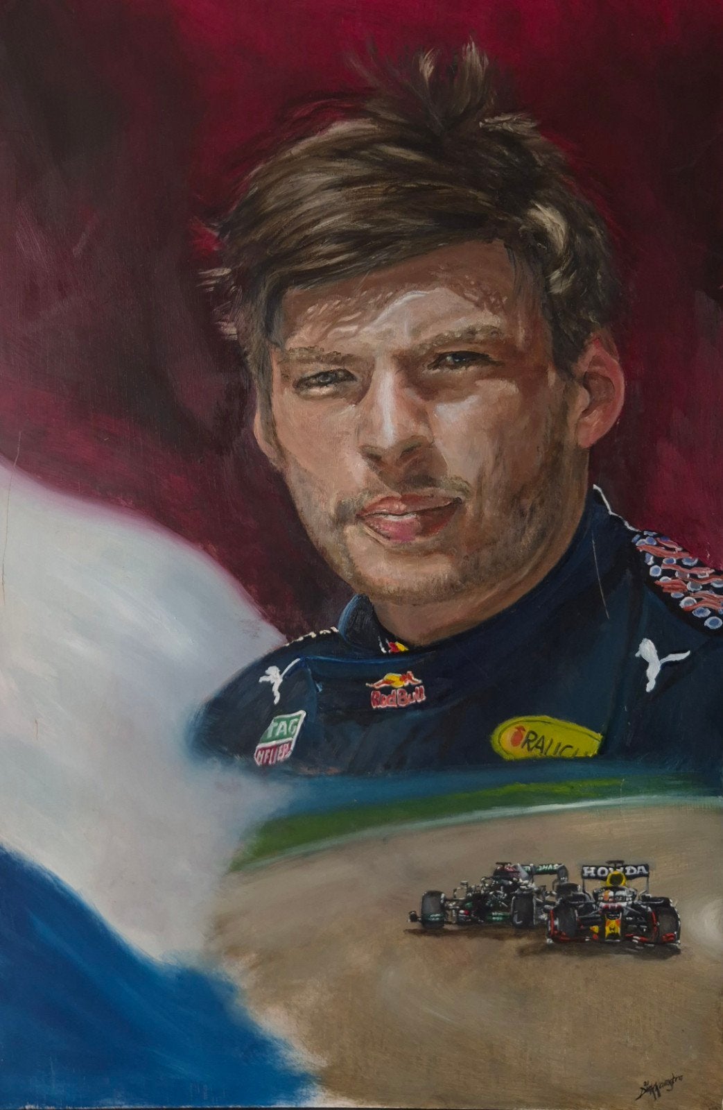 Max Verstappen Portret Schilderij - Formule 1 Kunst, Portret of Personen, Realistisch, Ophalen of Verzenden, Olieverf