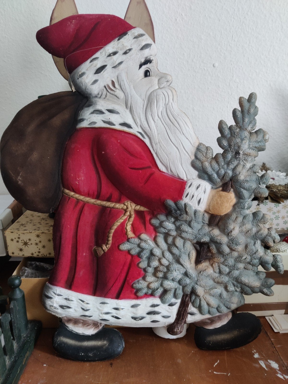 oude/antieke kerstman karton/ pappe, Ophalen of Verzenden
