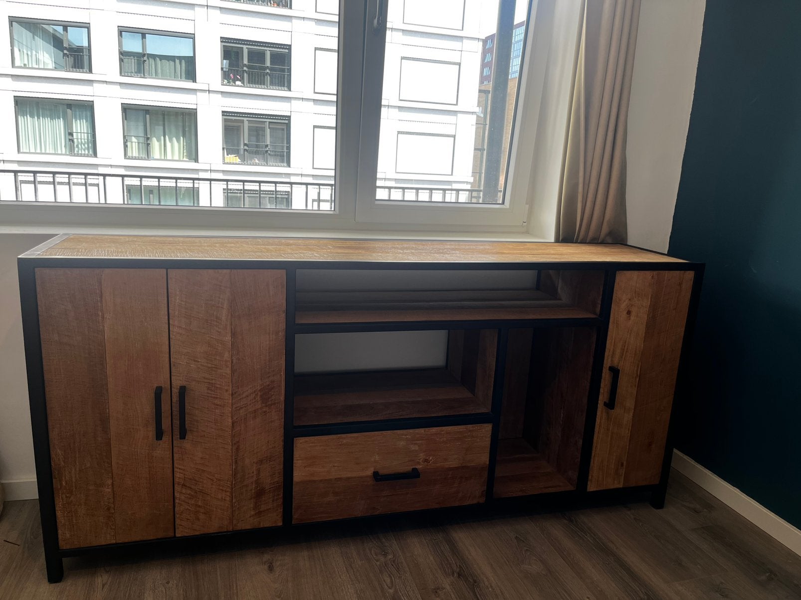 Industriële dressoir | teakhout | van Piet Klerkx, Ophalen, Met deur(en), Teakhout, Zo goed als nieuw