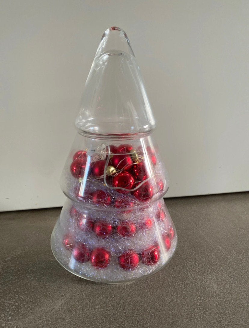 Kleine glazen kerstboom met ballen, Ophalen of Verzenden, Gebruikt