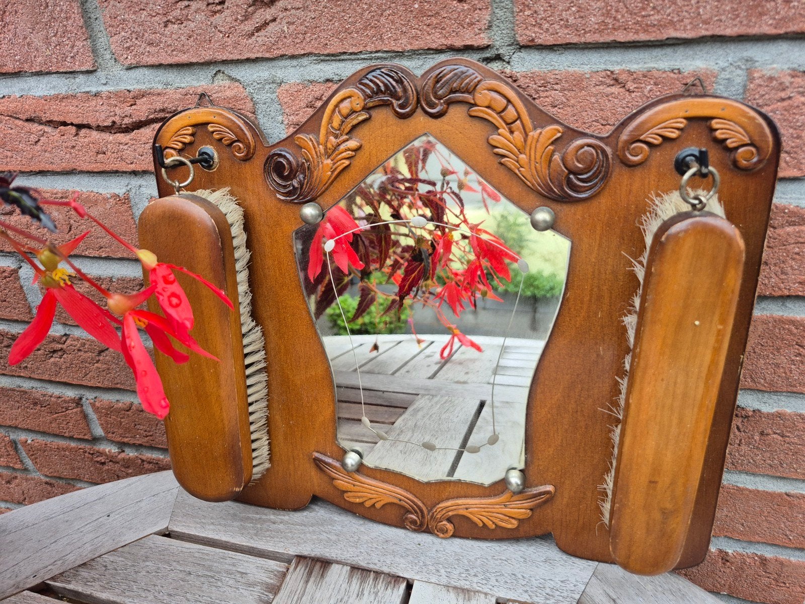 Vintage halset halspiegel set geslepen glas, Ophalen of Verzenden, Rechthoekig, Minder dan 50 cm, Minder dan 100 cm