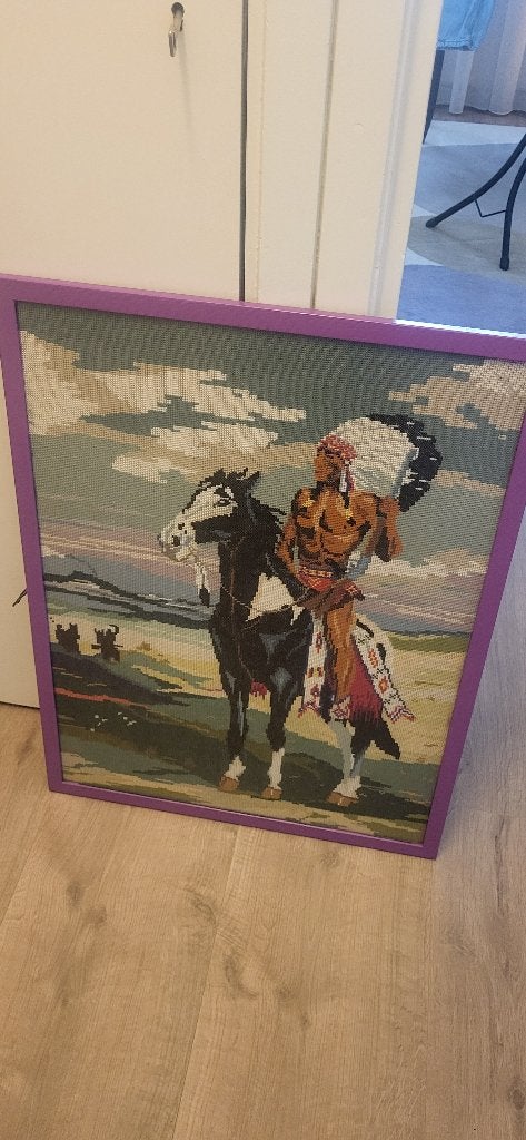 Schilderij indiaan gebreid/stof, Huis en Inrichting, Ophalen, Gebruikt, Schilderij