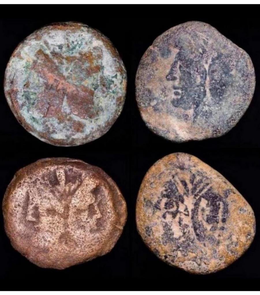 Romeinse coins 4x Janus As Munten 206-194 BC + certificaat, Antiek en Kunst, Ophalen of Verzenden