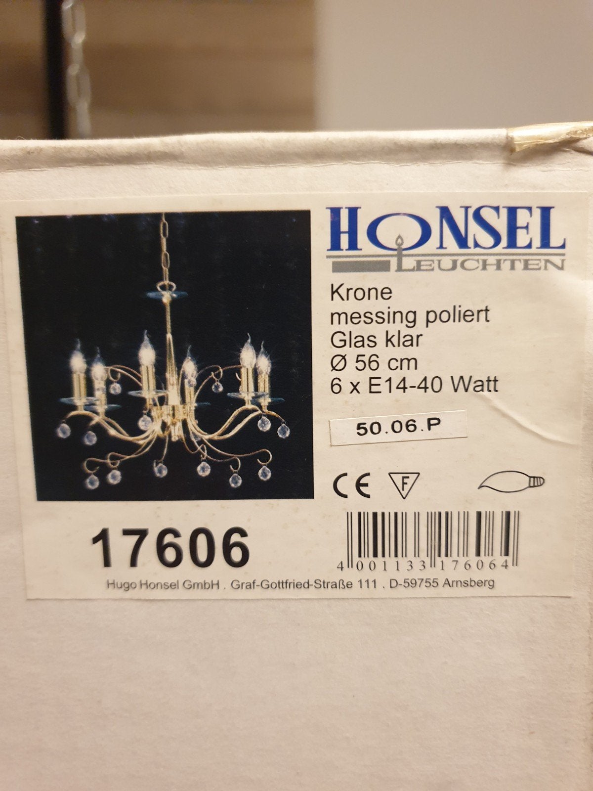 2x Honsel Kroonluchter Messing Gepolijst Glas E14 Nieuw, E14 (klein), Ophalen of Verzenden, Glas, Klassiek, Kroonluchter