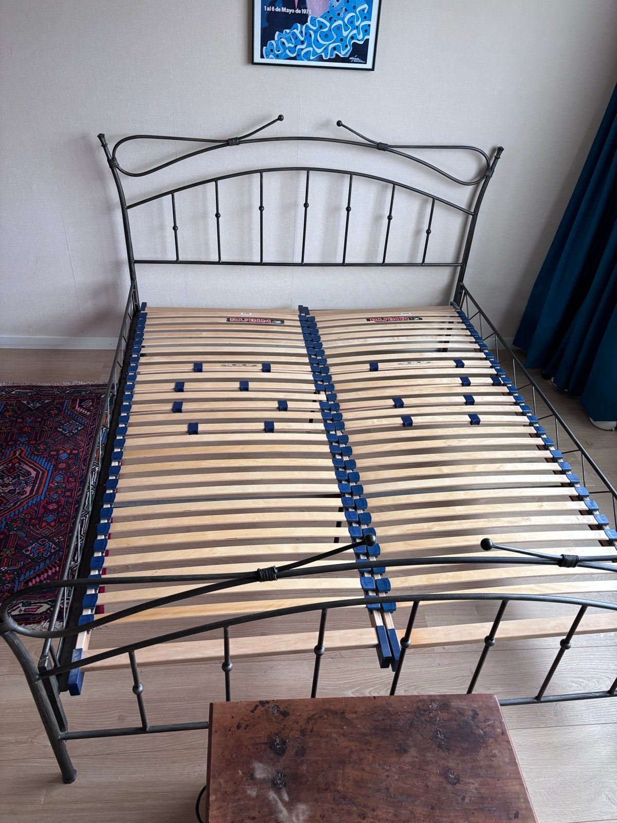 Gietijzeren tweepersoons bed met twee lattenbodems, Ophalen, Gebruikt, Zwart, Tweepersoons