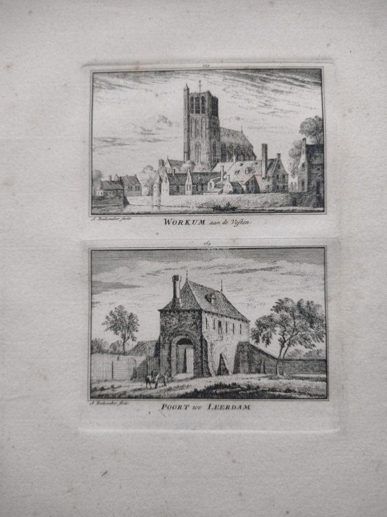 163-164 Workum Woudrichem Leerdam de Poort 18e Eeuw, Antiek en Kunst, Kunst | Etsen en Gravures, Ophalen of Verzenden